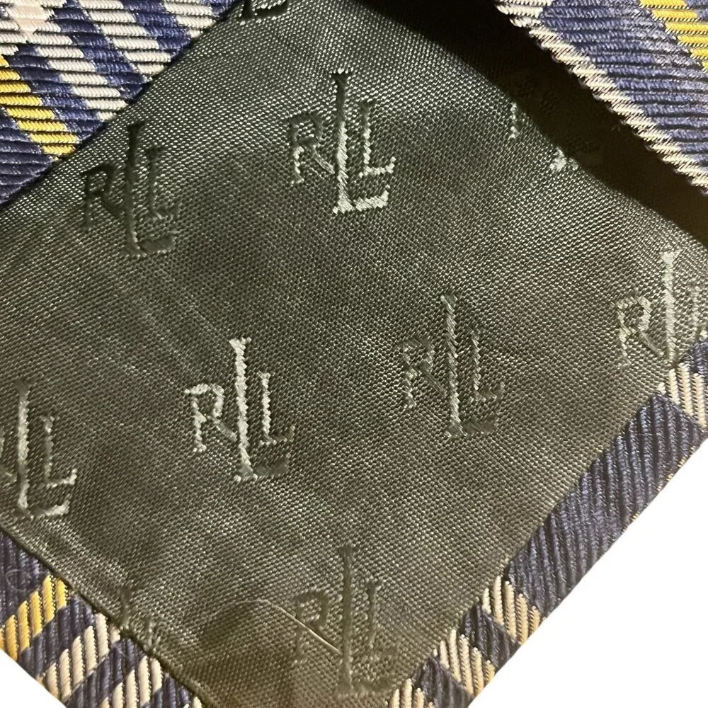 Lauren Ralph Lauren Navy & Yellow Plaid Silk Tie For Men